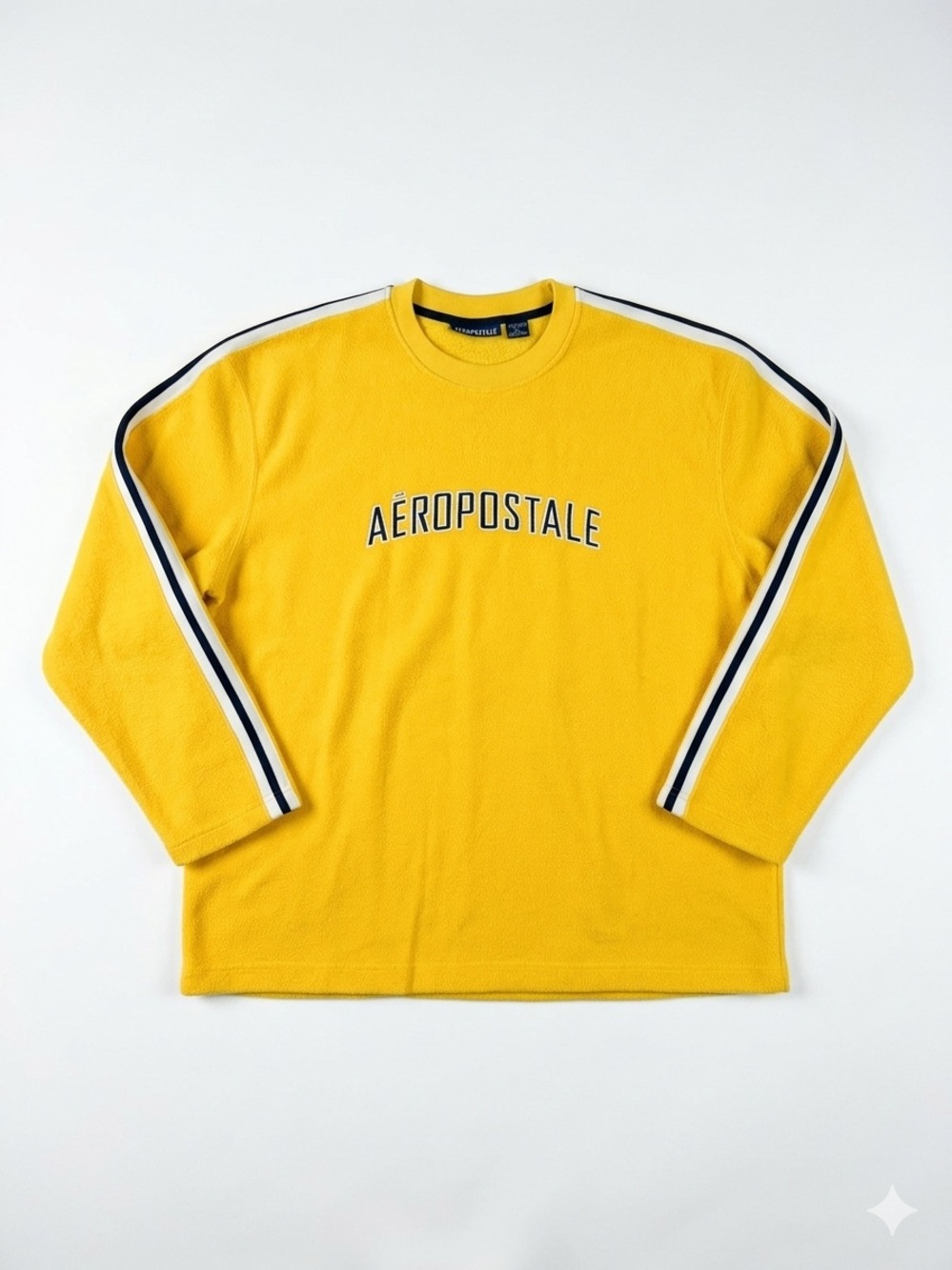 Vintage Aeropostale Yellow‎ Fleece Sweatshirt Crewneck Mens Size XL Striped Arms